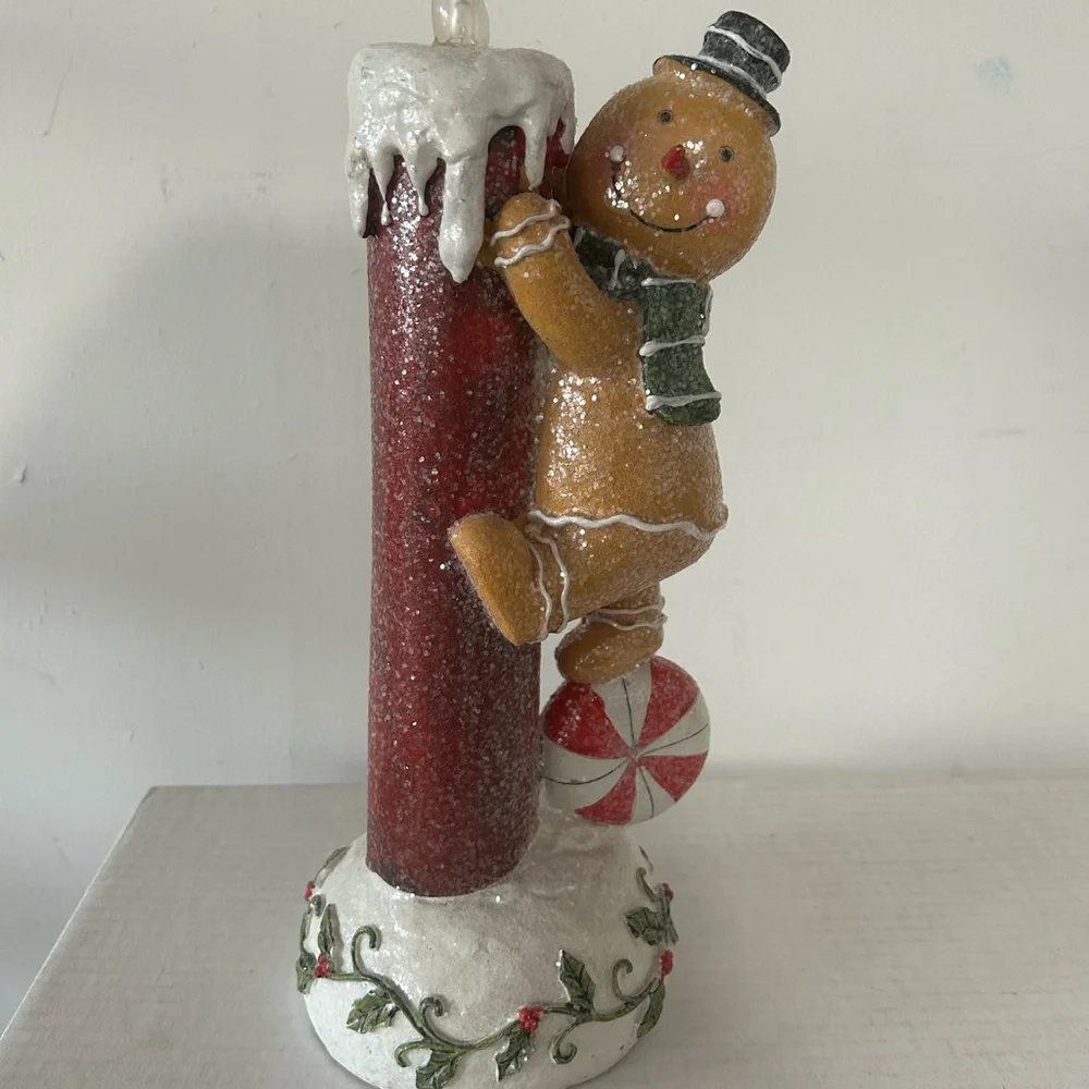 12” Lighted Christmas Gingerbread Peppermint Candy Candle Valerie Parr Hill